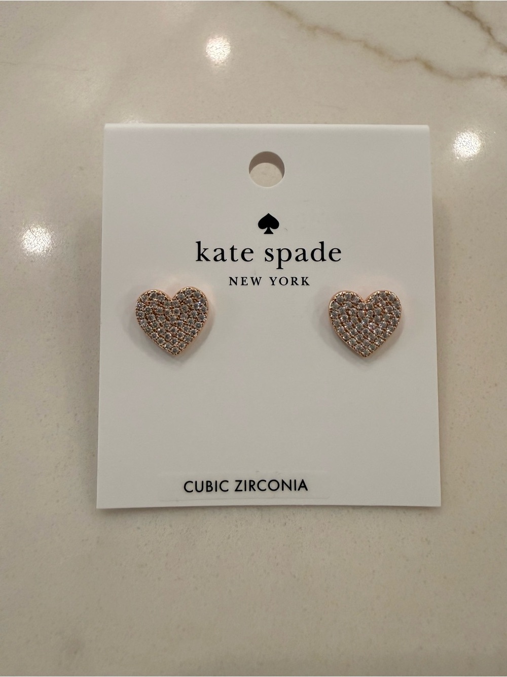 Kate Spade Rose Gold Yours Truly Pave Heart Stud Earrings